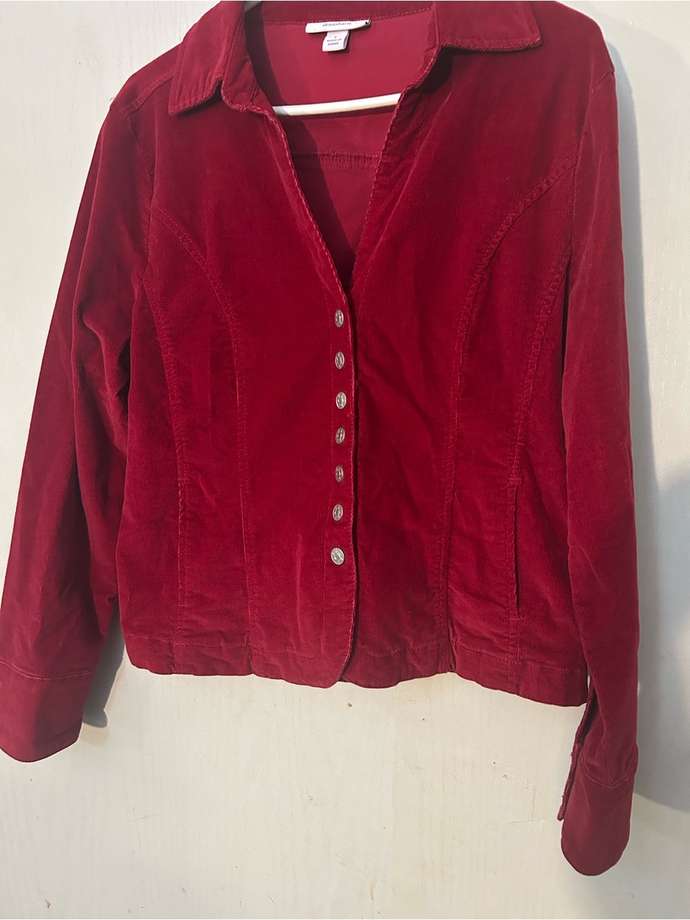 Vintage Dressbarn Red Corduroy Button Front Jacket Blazer Y2K Size L